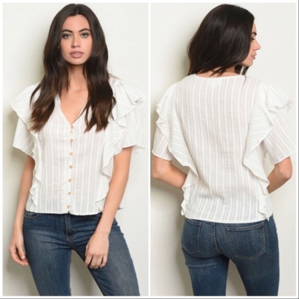 White Cotton Top with Ruffled Edges